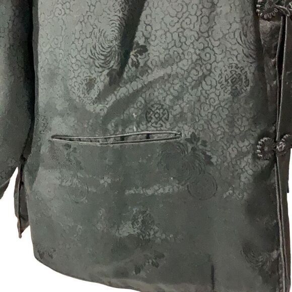 Vintage Plum Blossoms Black Insulated Jacket Long Sleeve Button Down Snaps Sz M - Picture 6 of 8